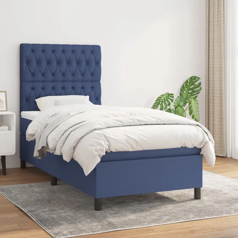 vidaXL Ramsäng med madrass blå 90×190 cm tyg (#6476)