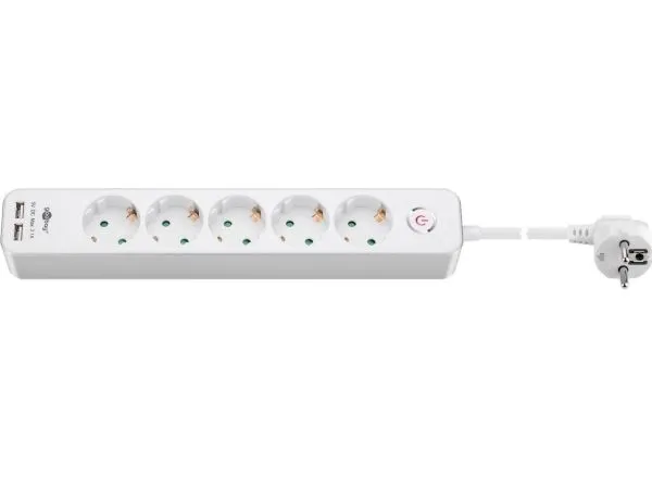 Pro 5-way w/switch - 2xUSB ports - Vit - 1.5m