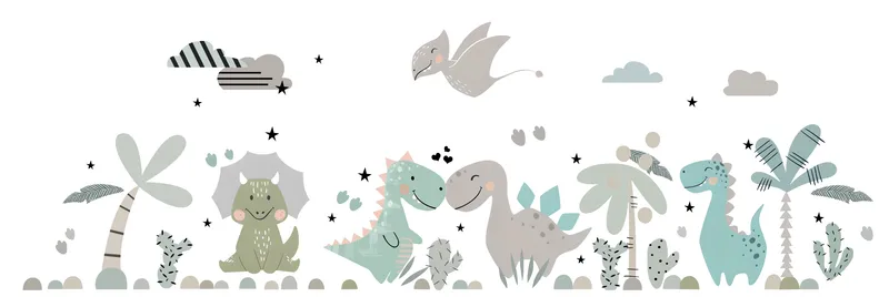 Väggdekal - Dinosaurier och träd