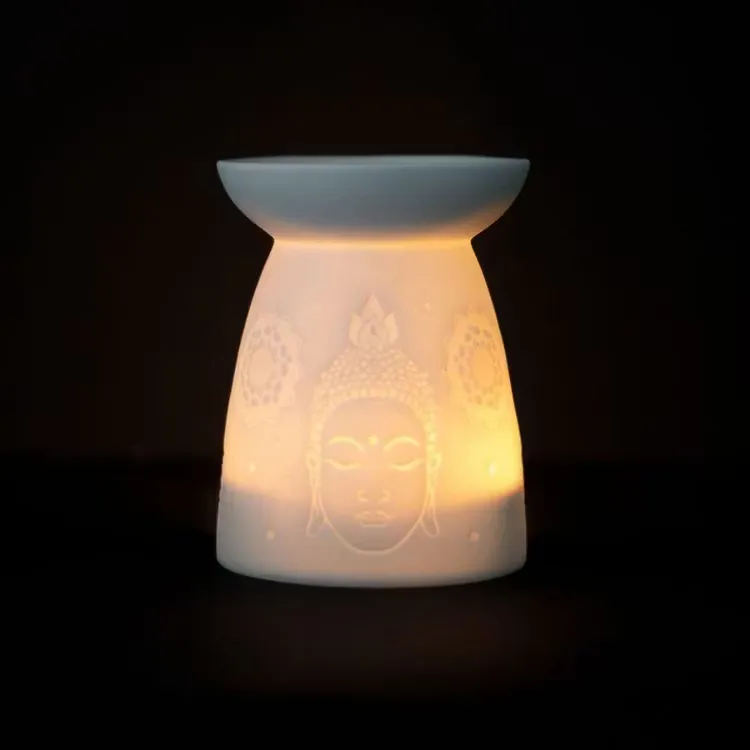 Aromalampa motiv Buddah vit 17cm