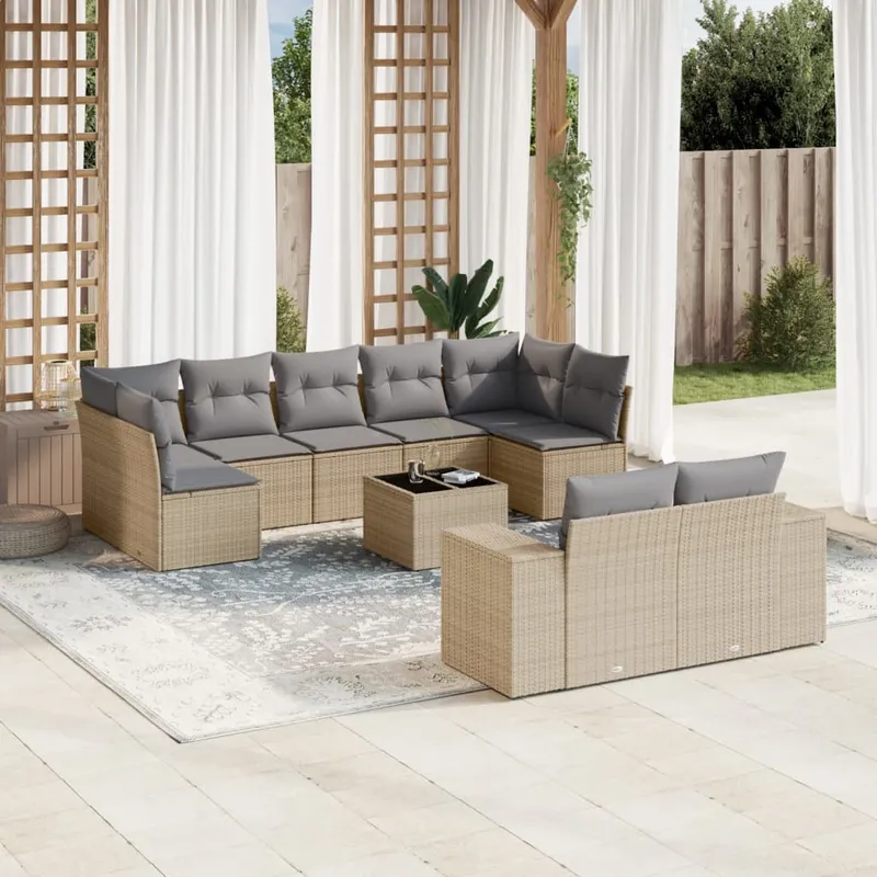 vidaXL Soffgrupp för trädgård med dynor 10 delar beige konstrotting (#3802)