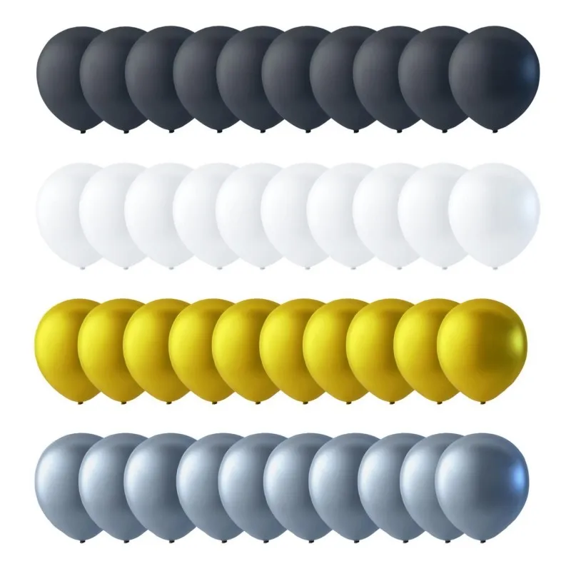 Färgglada Ballonger Svart Vit Guld Silver Latex Biologiskt Nedbrytbara Festdekoration 40-pack 30 cm