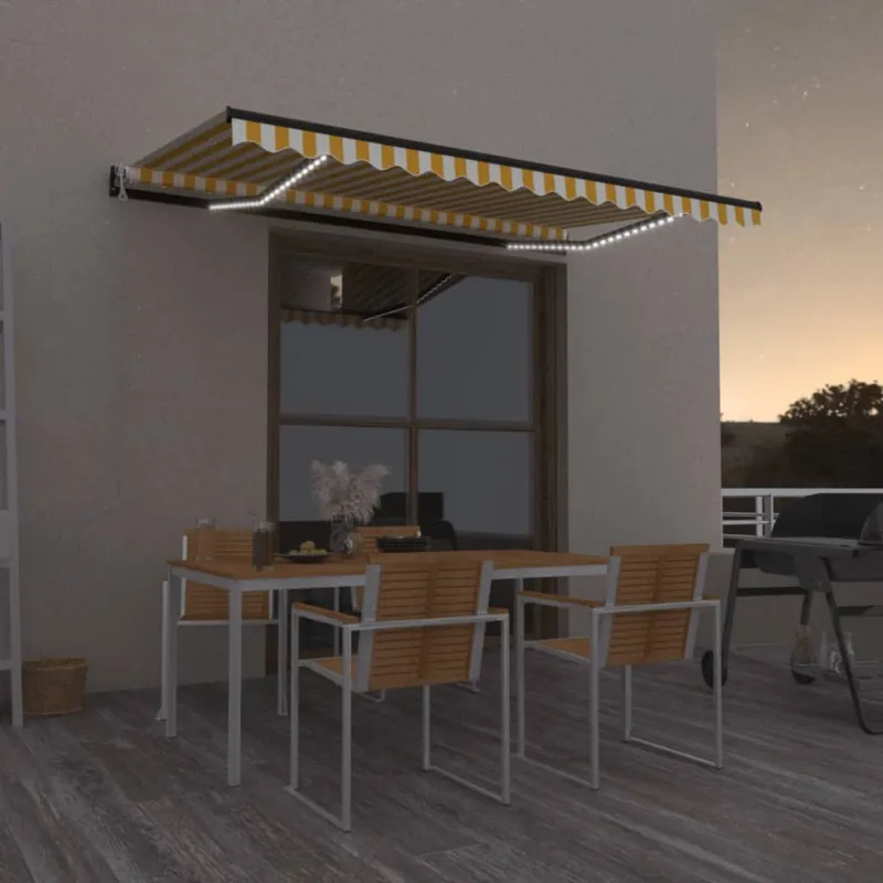 vidaXL Automatisk markis med vindsensor & LED 400×350 cm gul/vit