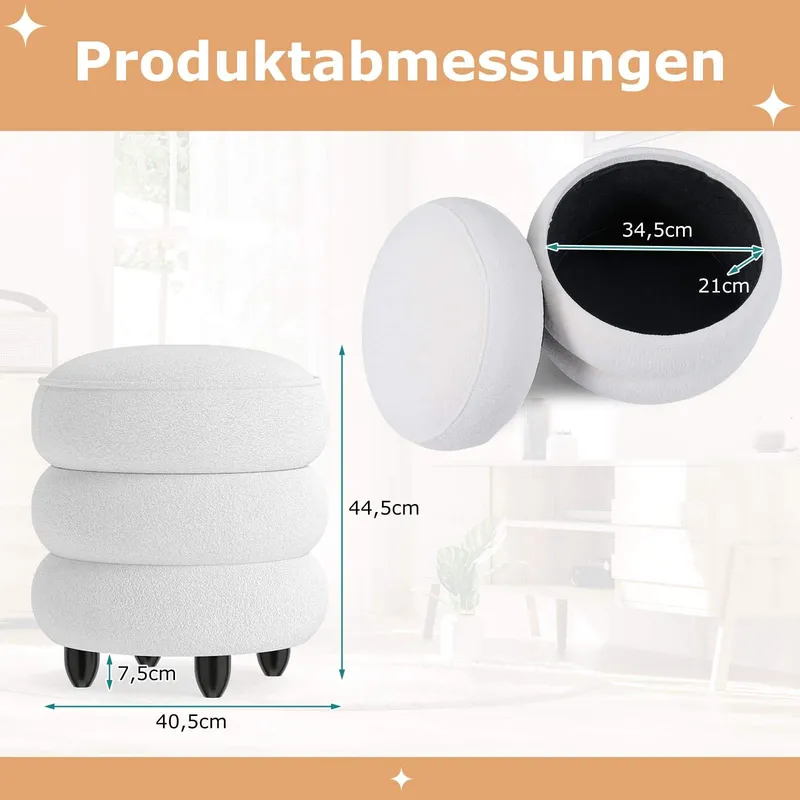 Förvaringsfotpall i chenille, avtagbart lock - 20 l, vit
