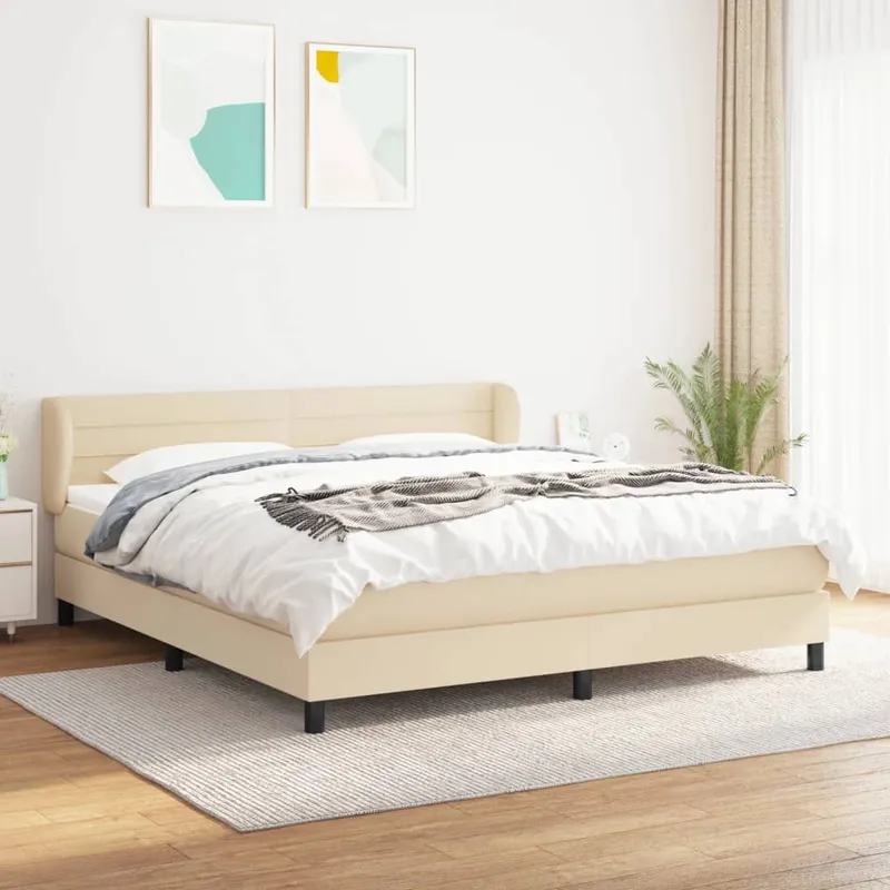 vidaXL Ramsäng med madrass gräddvit 160×200 cm tyg (#2145)