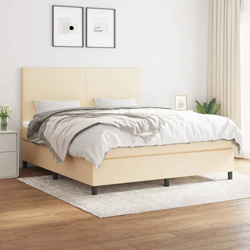 vidaXL Ramsäng med madrass gräddvit 160×200 cm tyg (#2942)