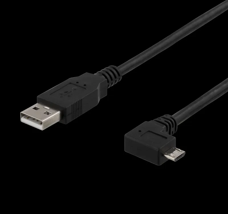 DELTACO USB-302D USB-A till Micro USB, vänstervinklad, 2m, svart