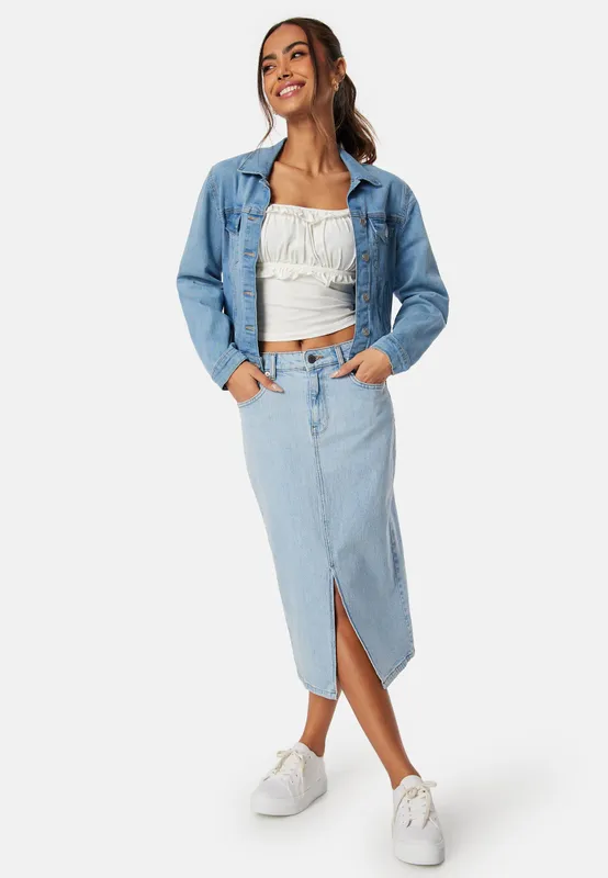 Denim Midi Slit Skirt (#5689)
