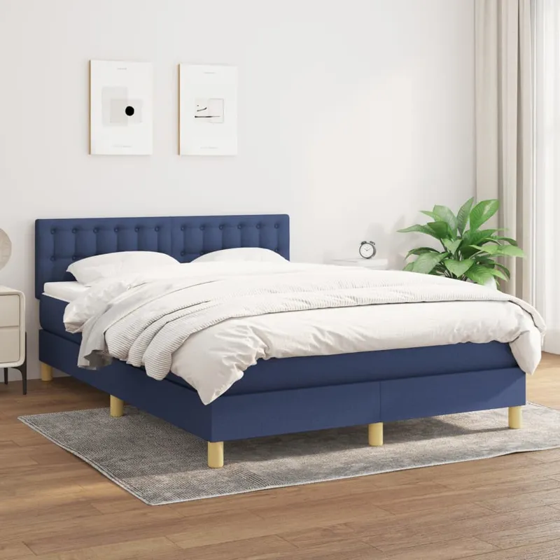 vidaXL Ramsäng med madrass blå 140×190 cm tyg (#5998)