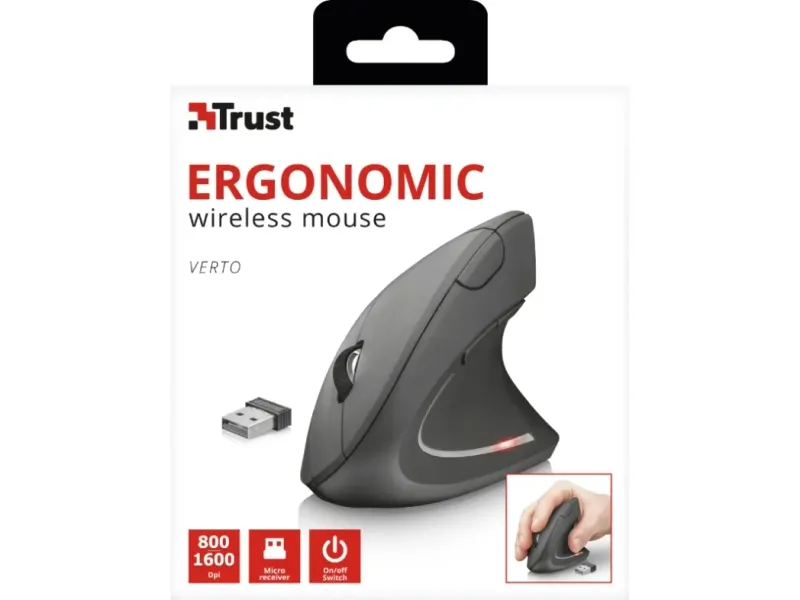 Trust Verto – Mus – ergonomisk – högerhänt – optisk – 6 knappar – trådlös – 2.4 GHz – trådlös USB-mottagare