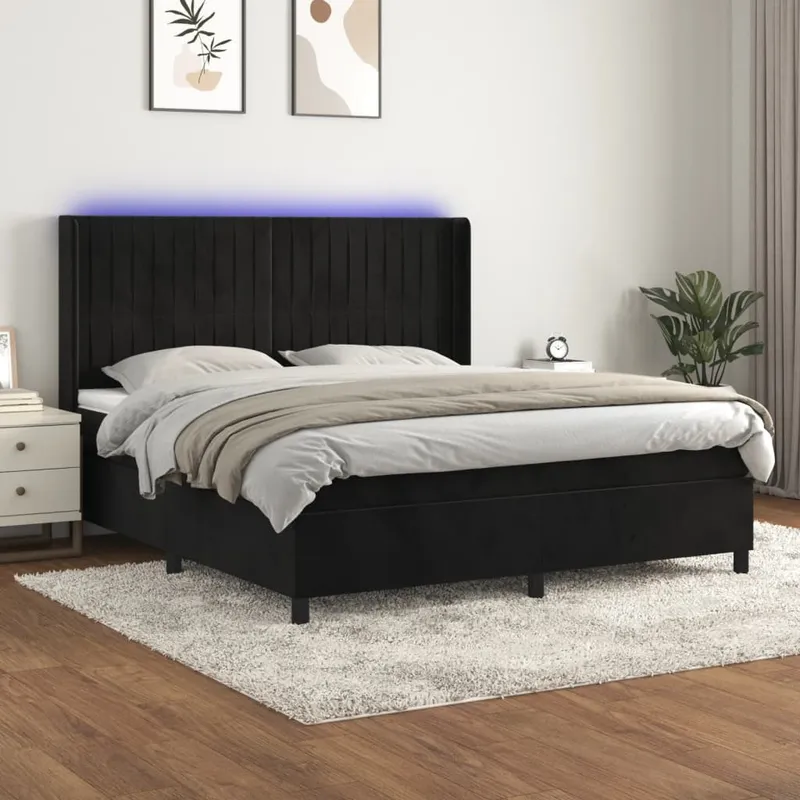 vidaXL Ramsäng med madrass & LED svart 180×200 cm sammet (#3088)
