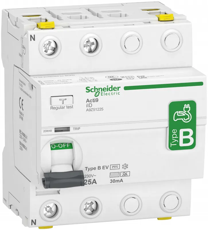 Schneider Electric Rccb earth leakage protection 2p 25a 30ma b-class speciel design for ev-electrical vehicle charger ac/dc