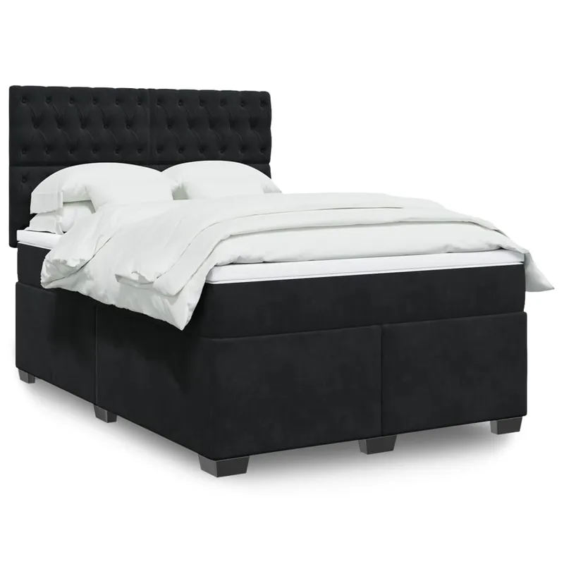 vidaXL Ramsäng med madrass svart 140×190 cm sammet (#0967)