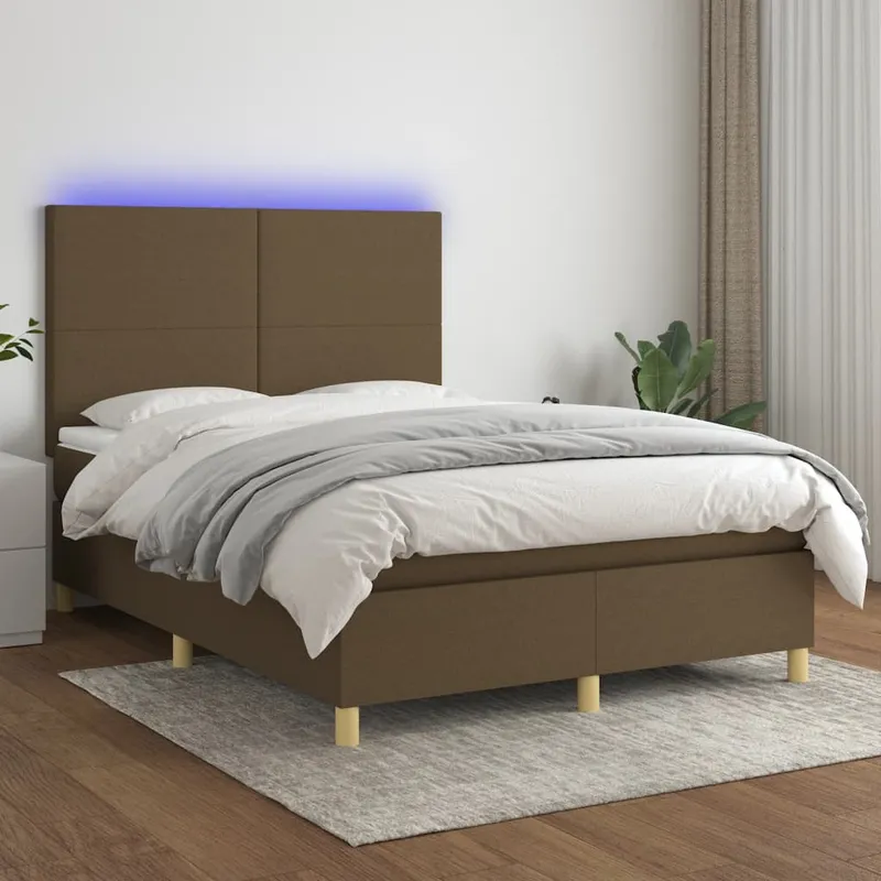 vidaXL Ramsäng med madrass & LED mörkbrun 140×200 cm tyg (#8043)