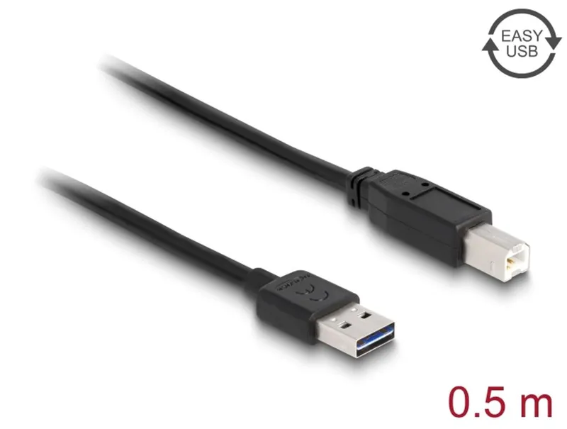 Delock EASY USB-A 2.0-kabel hane till USB-B 2.0 hane 0,5m – Svart
