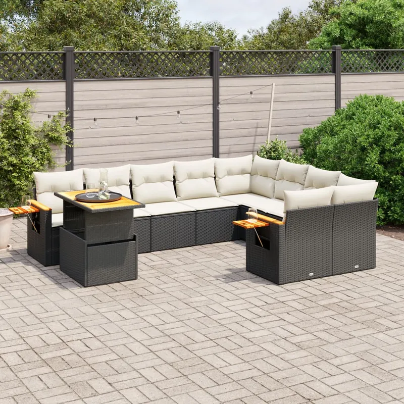 vidaXL Loungegrupp 10 delar med svarta dynor konstrotting (#4725)