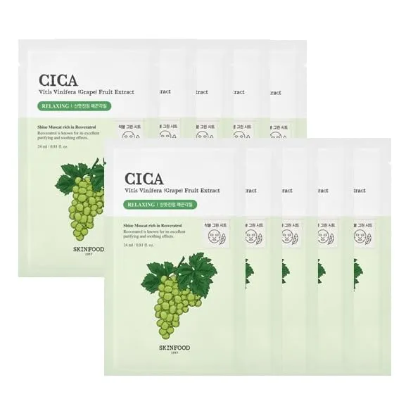 SKINFOOD Shine Muscat Cica Mask Phase Pack Korean Pack Sheet Mask Korean Skincare Face Mask (10 sheets)