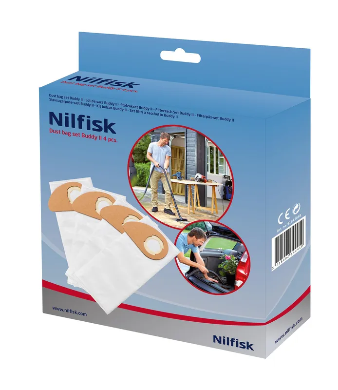 Nilfisk 81943048 Dammpåsar till dammsugare i Buddy II-serien, 4-pack
