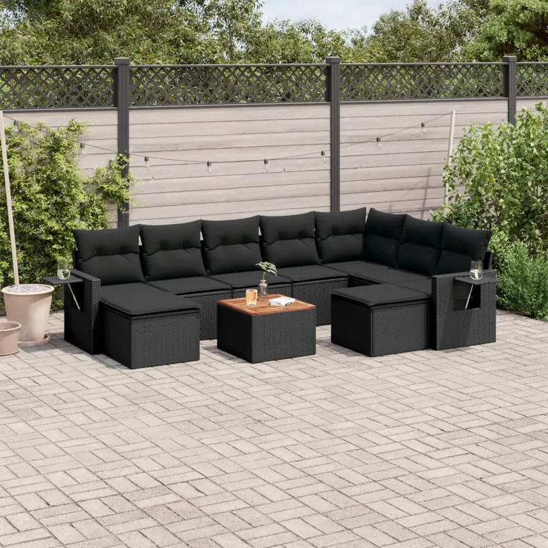 vidaXL Loungegrupp 10 delar med svarta dynor konstrotting (#1463)