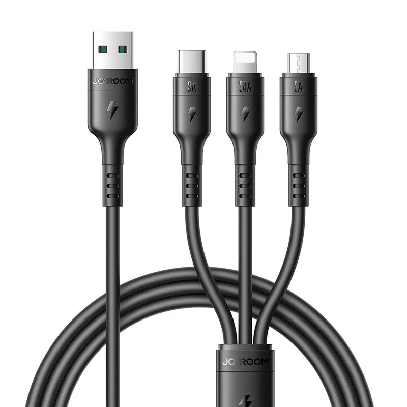 Joyroom S-A61 OmniGo Series 3-i-1 USB-A Laddkabel USB-C/Lightning/Micro – svart