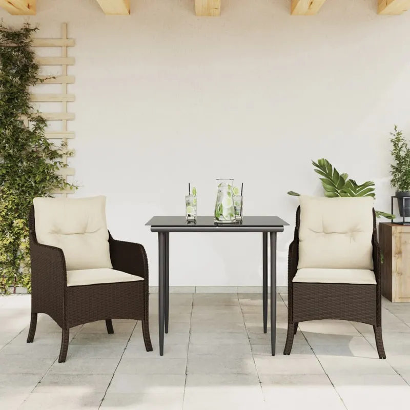 vidaXL Matgrupp för trädgården med dynor 3 delar konstrottning brun (#6676)