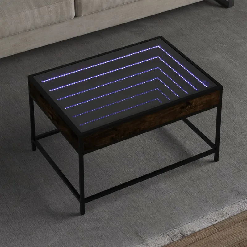 vidaXL Soffbord med Infinity LEDs rökfärgad ek 70x50x41 cm