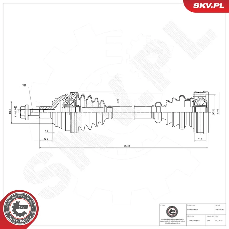 Drivaxel ESEN SKV 40SKV047