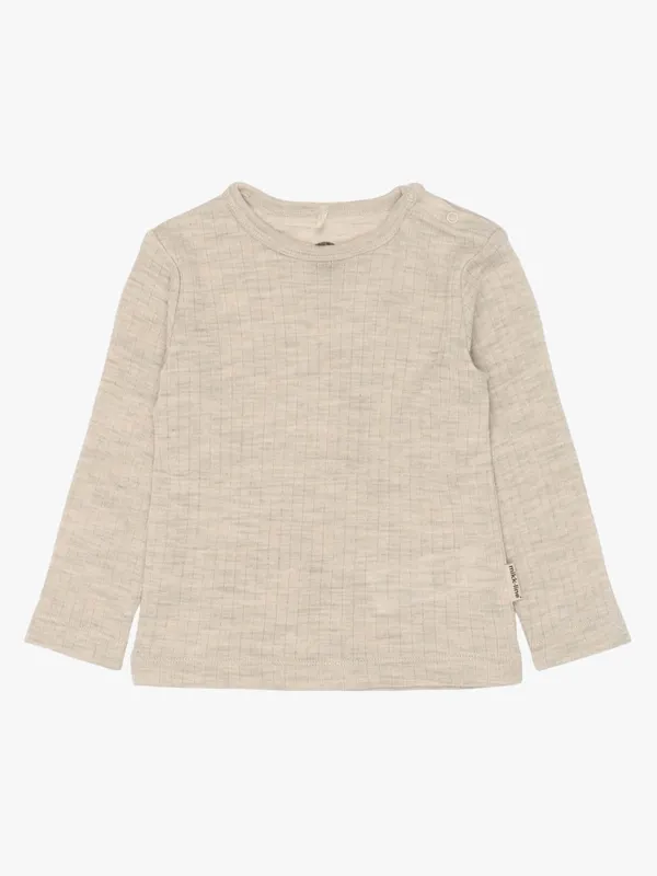 Mikk-Line Långärmad T-shirt Barn Merinoull, Melange Offwhite, 104
