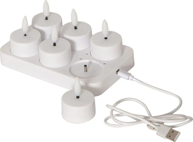 Star Trading - LED Värmeljus 6-pack Flamme Charge Set - Batteriljus - Vit (#1750)