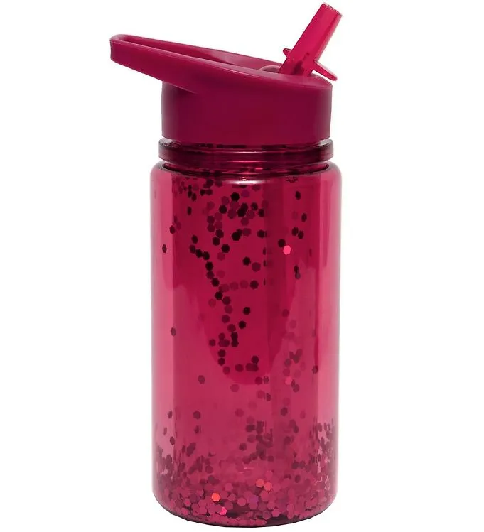 Petit Monkey Vattenflaska m. Sugrör - 300 ml - Röd m. Glitter