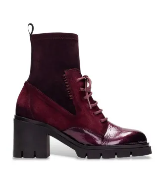 Hispanitas för kvinnor. HI254281 Zurich Rock ankelstövlar i vinrött läder (38), Hud, 5 till 8 cm, Zip, Casual, Bordeaux