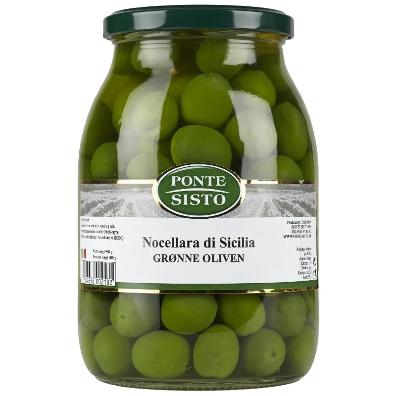 Ponte Sisto Gröna Nocellara di Sicilia oliver med kärna 960 g