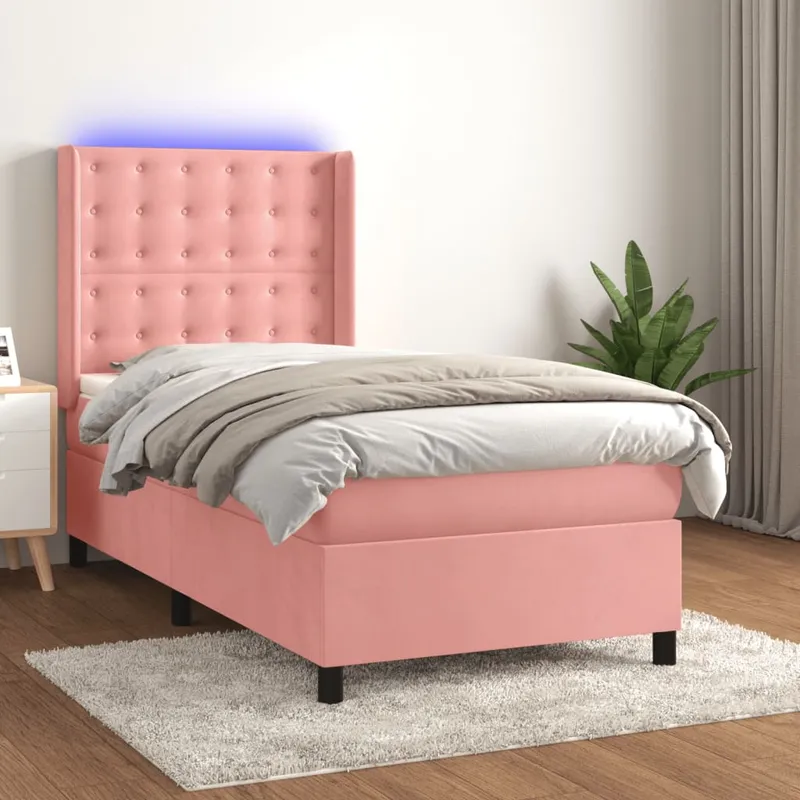 vidaXL Ramsäng med madrass rosa & LED 90×200 cm sammet (#3958)