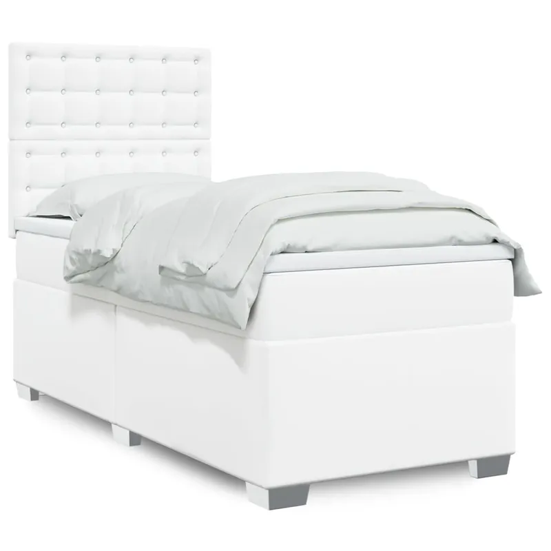 vidaXL Ramsäng med madrass vit 90×200 cm konstläder