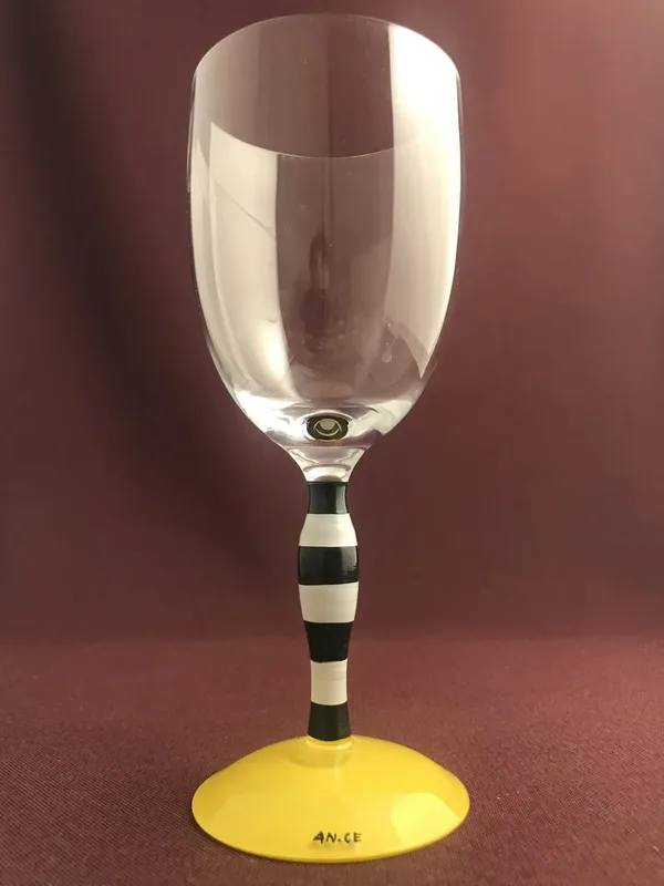 Orrefors – POLKA Clown – Vin glas svart/gul Design Anne Nilsson