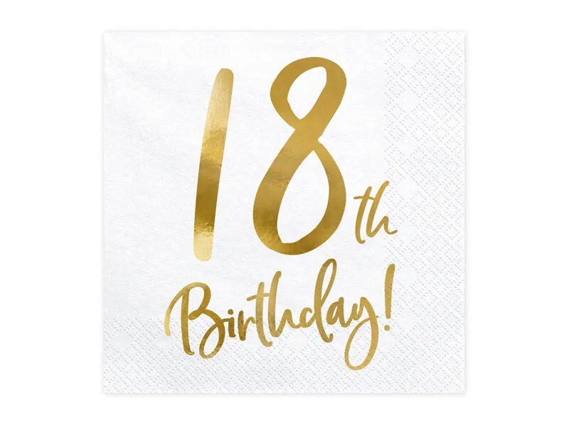 Servetter | 20-pack | Guldtext "18th Birthday!"