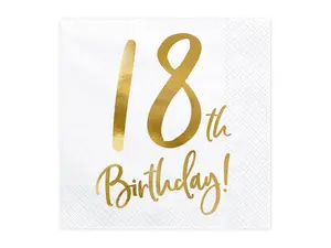 Servetter | 20-pack | Guldtext "18th Birthday!"