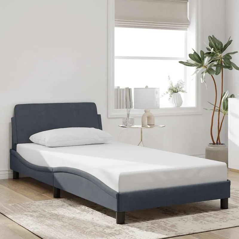 vidaXL Sängram Dover mörkgrå 100×200 cm sammet