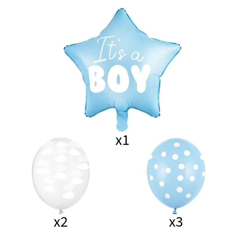 Blått Ballongset med Moln & Prickar - Folieballong + Latexballonger