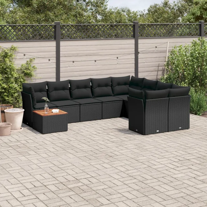 vidaXL Loungegrupp 10 delar med svarta dynor konstrotting (#1242)