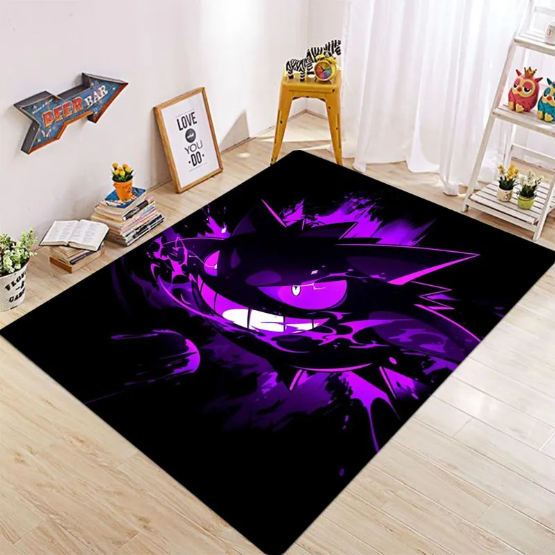 Pokémon Gengar Trykk Tegneserie Stort Arealteppe Teppe til Hjem Stue Barnerom Sofa Sklisikker Barn Dørmatte Dekorasjonsmatte 120*160cm (#9829)