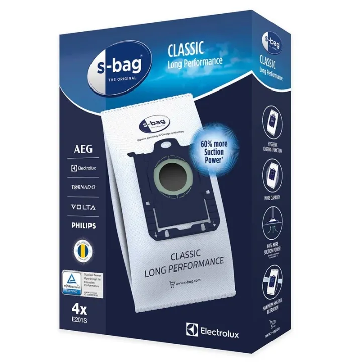 s-Bag Classic Long Performance E201S - Påse - till dammsugare (paket om 4)