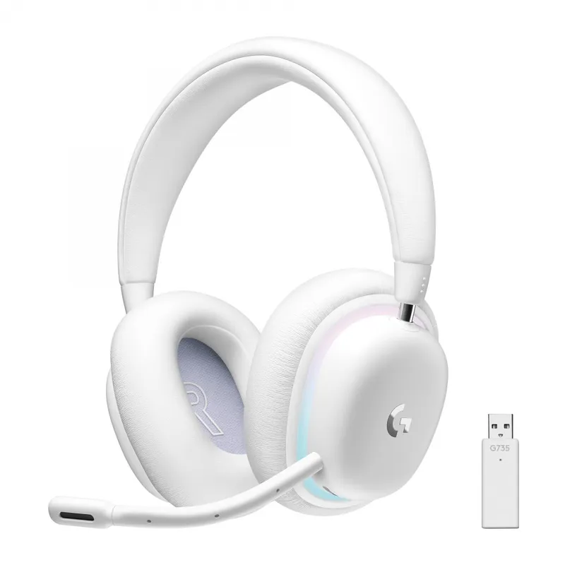 Logitech G735 – Headset – full storlek – 2,4 GHz – trådlös (Lightspeed) – Dolby Atmos™-kompatibel – 3,5 mm jack – Vit