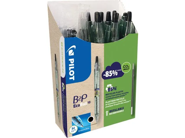 Kulspetspenna Pilot Ecoball påfyllningsbar 1 mm svart 10 st + refill