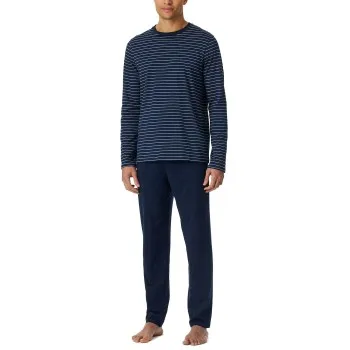 Schiesser Casual Essentials Long Pyjama Round Neck Mörkblå bomull Medium Herr