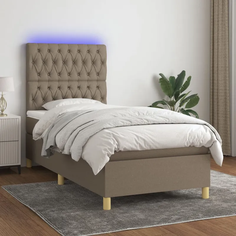 vidaXL Ramsäng med madrass & LED taupe 80×200 cm tyg (#1579)