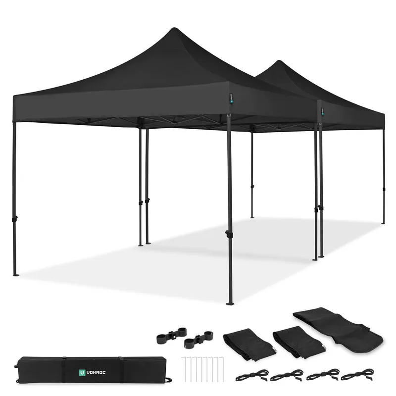 Easy-Up Partytält - 6×3 m | Set inkl. 2x Partytält och 1x Kopplingskit - Svart
