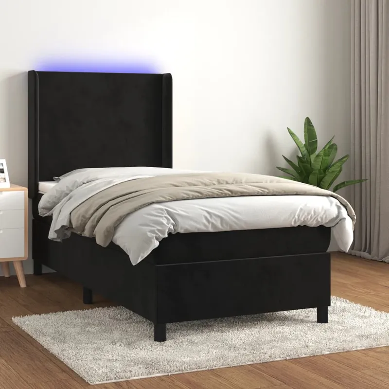 vidaXL Ramsäng med madrass & LED svart 80×200 cm sammet (#0209)