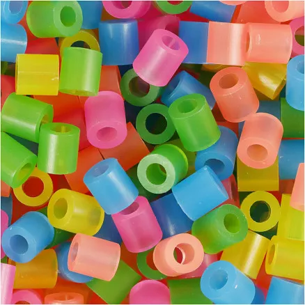 Rörpärlor, stl. 5×5 mm, Hålstl. 2,5 mm, medium, neonfärger, 20000 st./ 1 hink