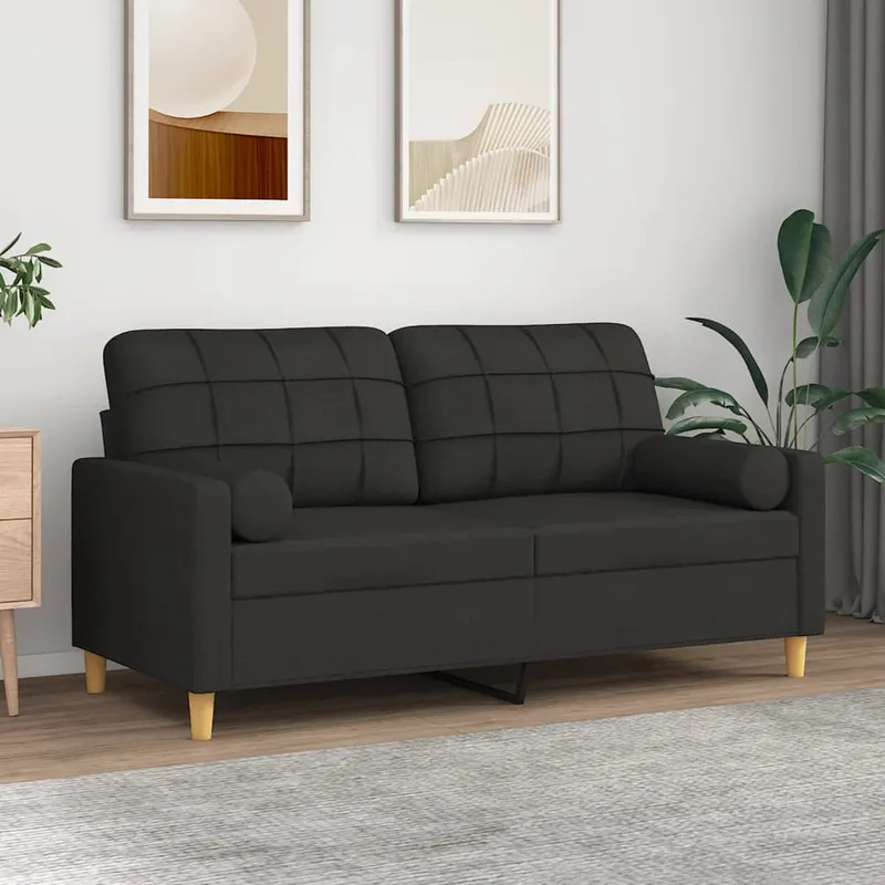 vidaXL 2-sits soffa med prydnadskuddar svart 140 cm tyg (#7531)